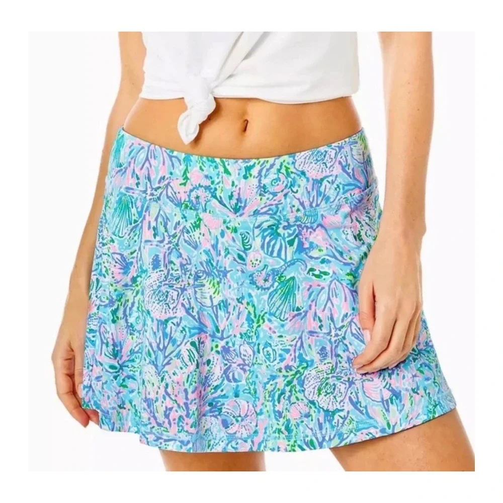 Lilly Pulitzer Luxletic Aila Skort Womens 8 Blue Pink Tropical Golf Tennis Skirt